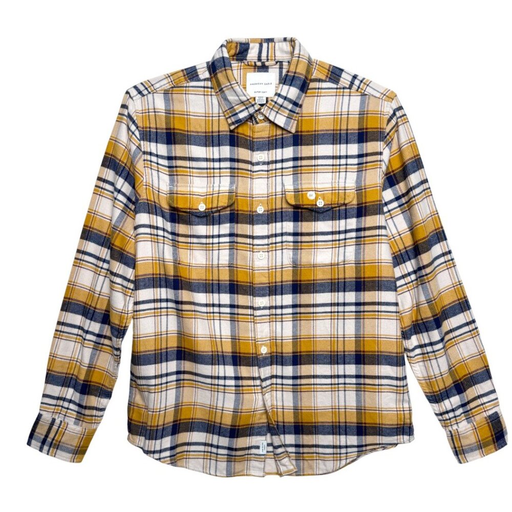 AMERICAN EAGLE MEN'S BUTTON UP SOFT 100% COTTON  FLANNEL PLAID NWT CABINCORE M